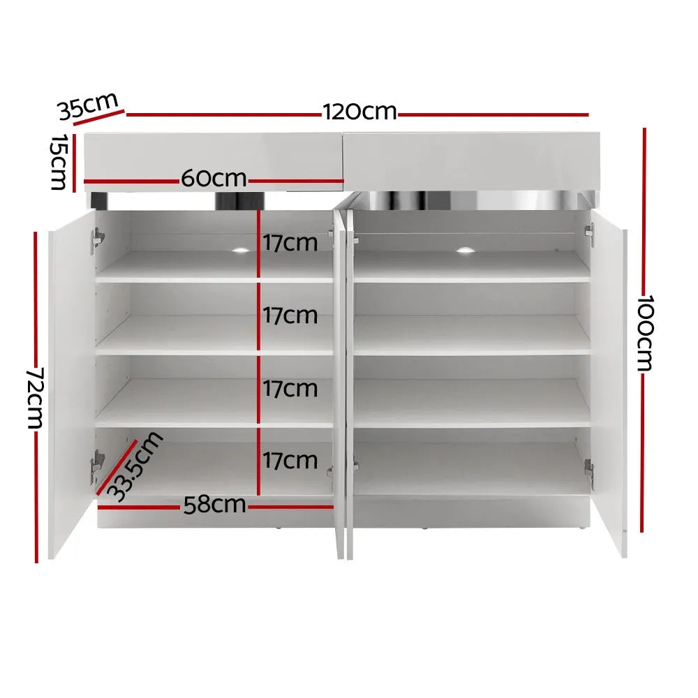 120cm Shoe Cabinet Storage Rack High Gloss Front White