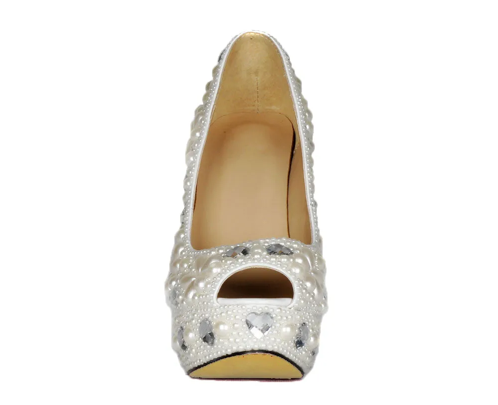 14CM High Heels Pearl Peep Toe Shoes Women Wedding Diamond Shoes