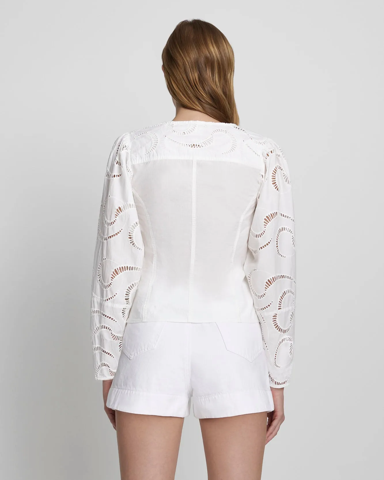 Balloon Sleeve Eyelet Top in Antique White