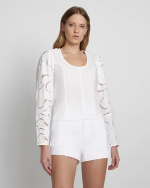 Balloon Sleeve Eyelet Top in Antique White