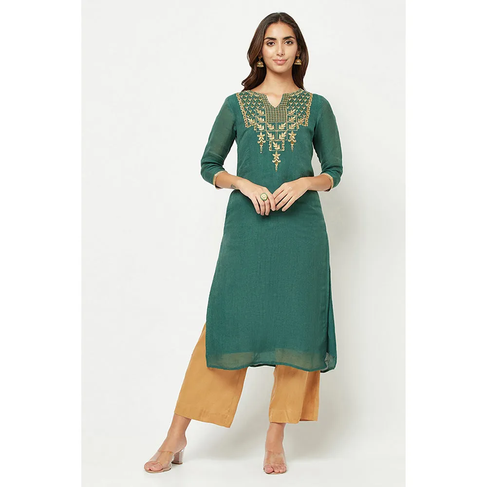 Barara Ethnic Deep Green Embroidered Kurta (Set of 3)