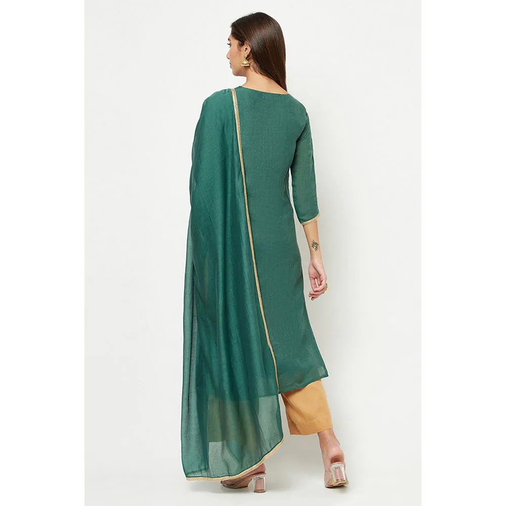 Barara Ethnic Deep Green Embroidered Kurta (Set of 3)