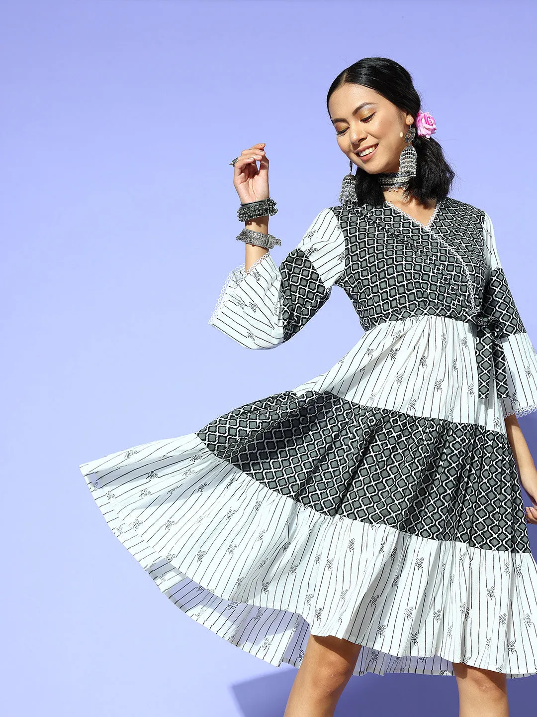 Black Ethnic Motifs Indie Gal Dress