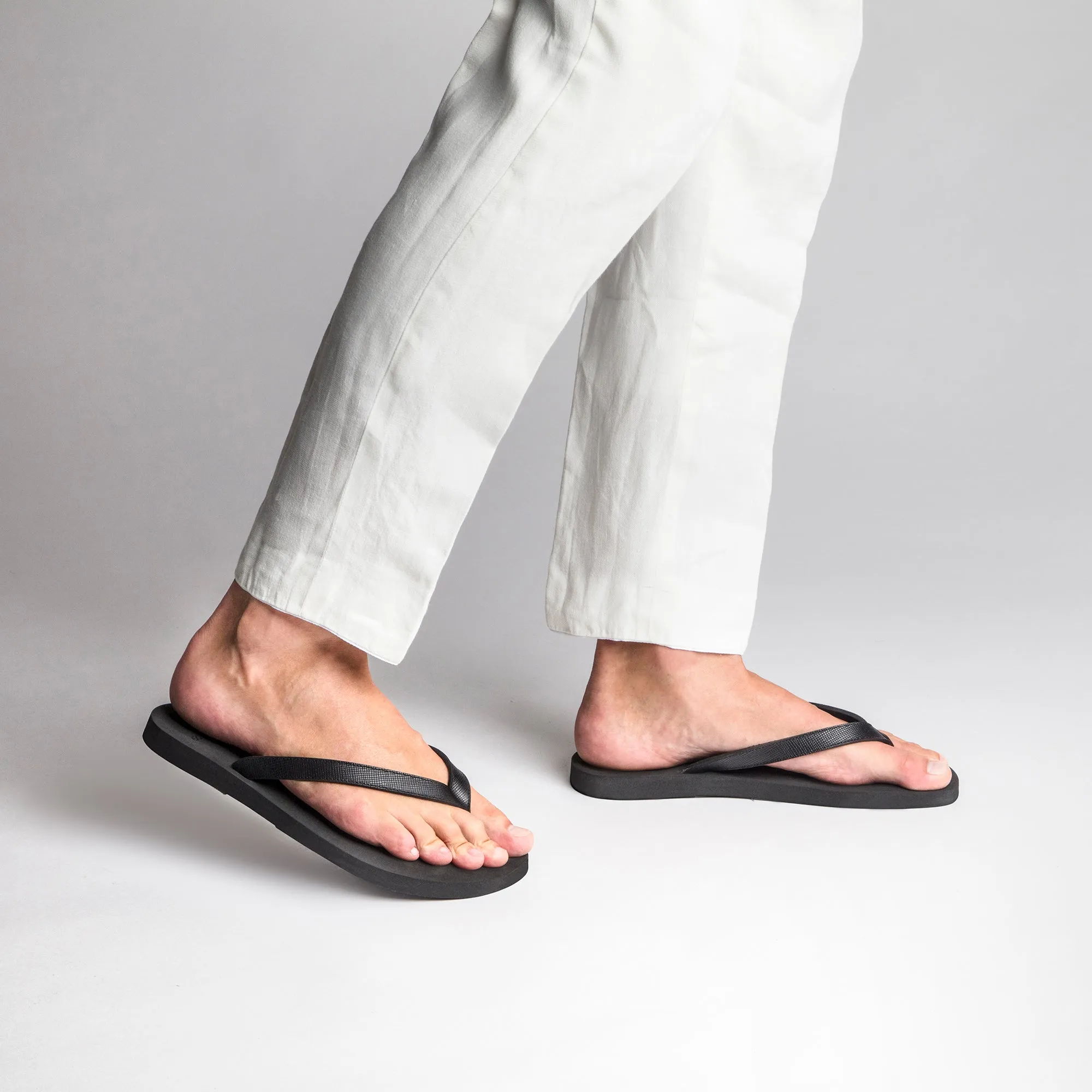 Black Saffiano Leather Flip-flops
