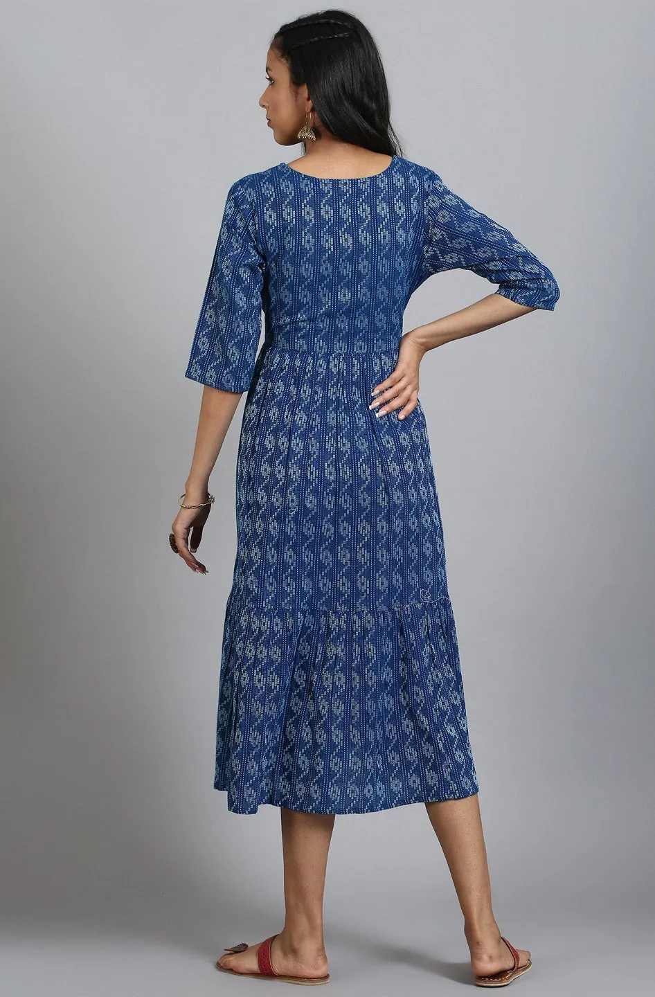 Blue Cotton Western Dress