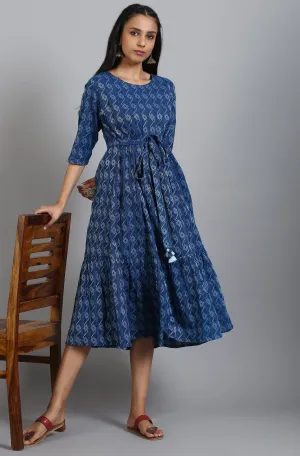 Blue Cotton Western Dress