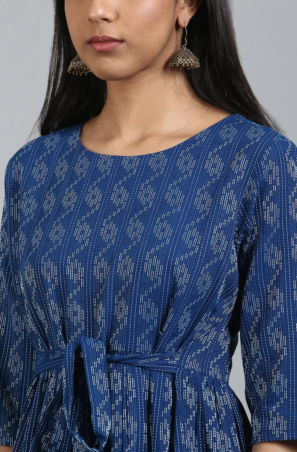 Blue Cotton Western Dress