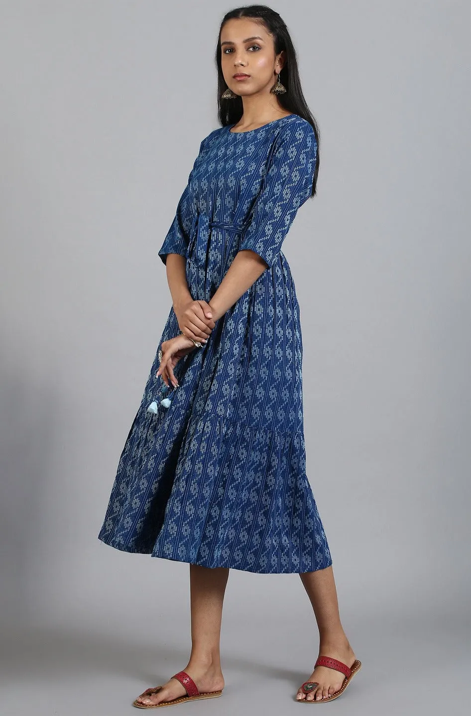 Blue Cotton Western Dress