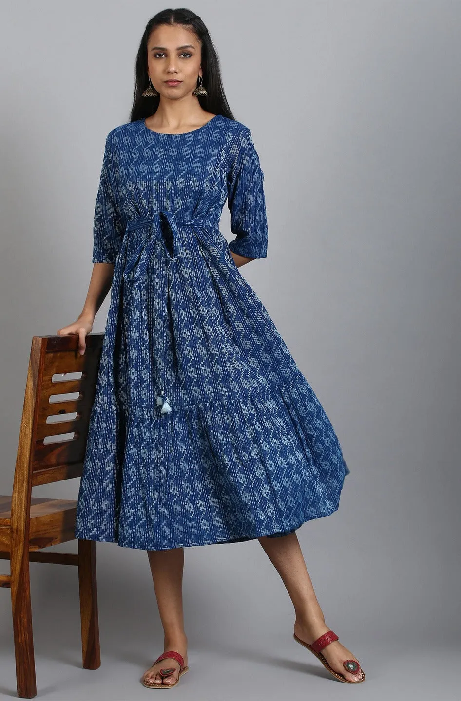 Blue Cotton Western Dress
