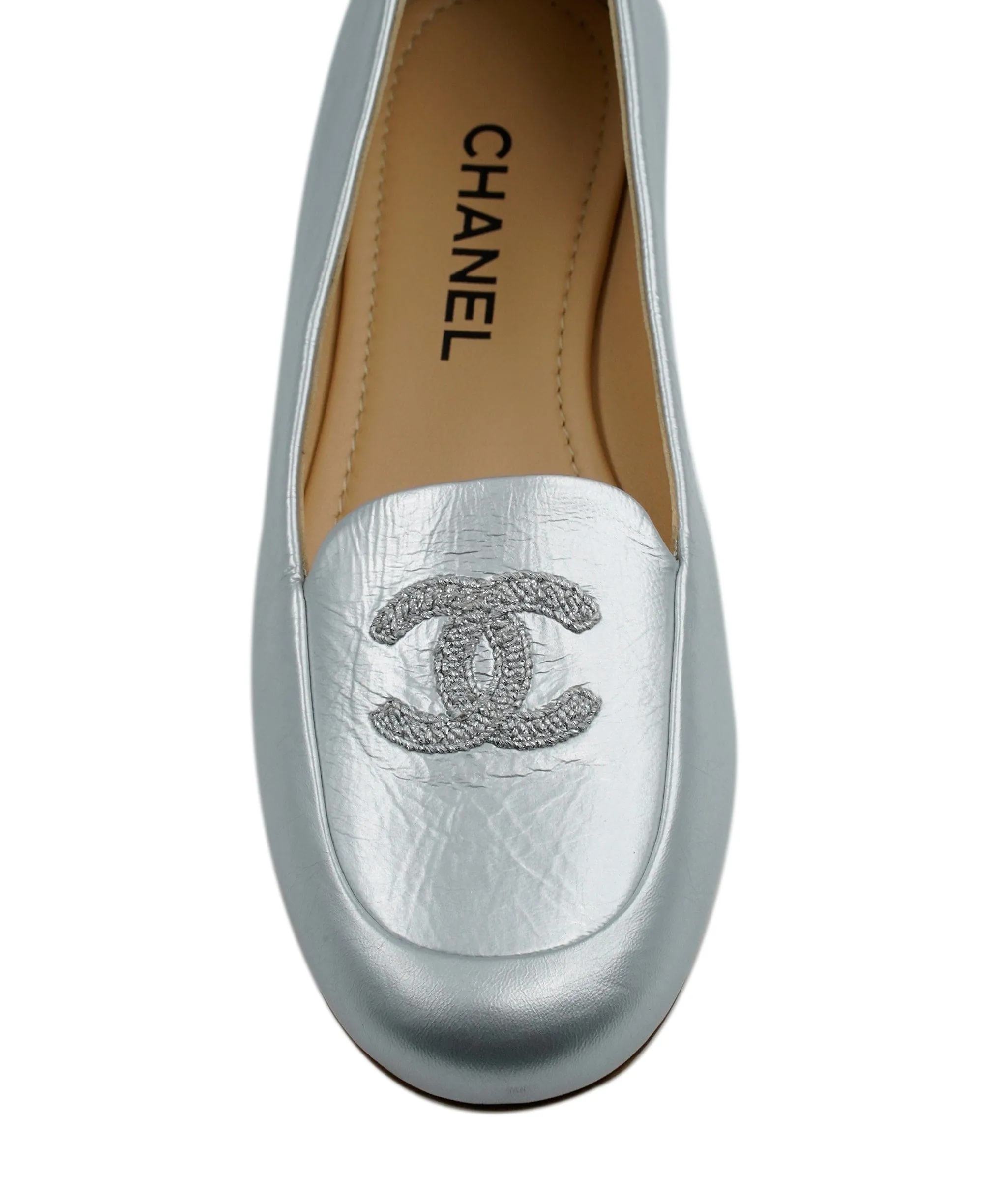 Chanel Silver Loafters with box size 39.5 - AWC2225