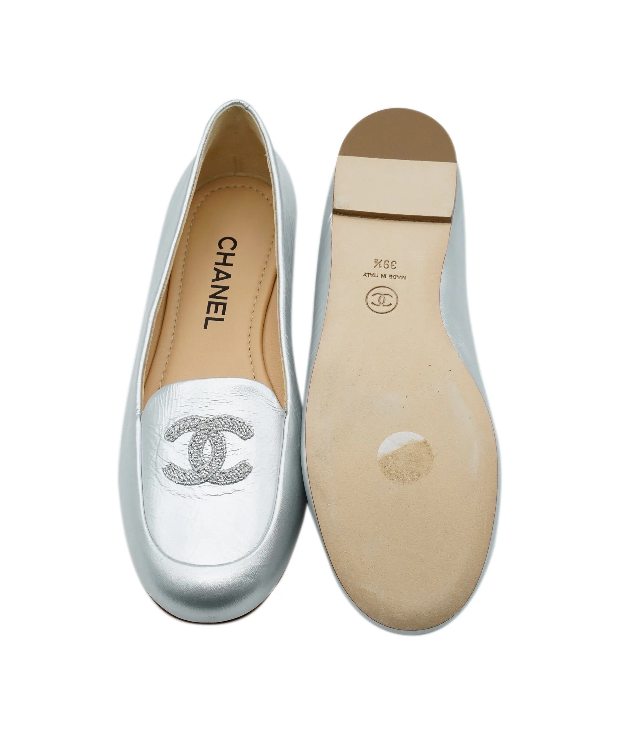 Chanel Silver Loafters with box size 39.5 - AWC2225