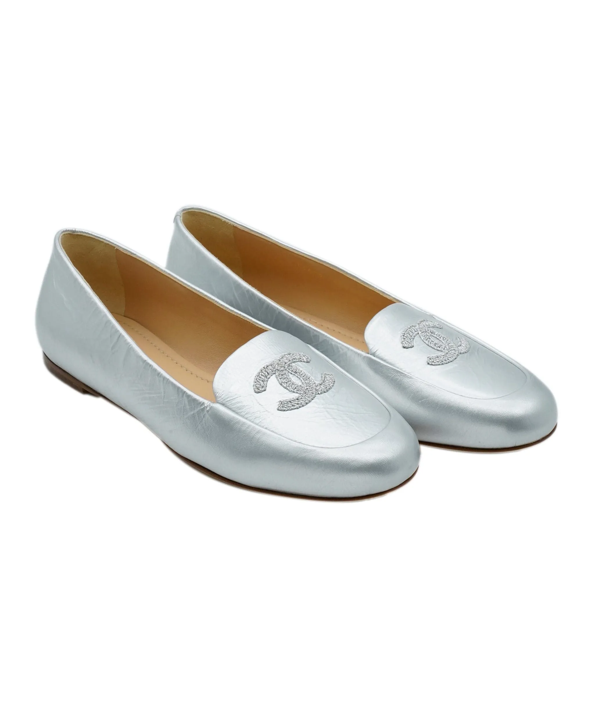 Chanel Silver Loafters with box size 39.5 - AWC2225