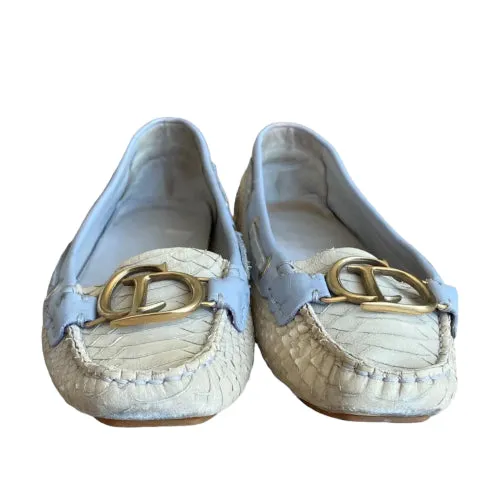 CHRISTIAN DIOR Cream & Purple Python Leather CD Logo Loafers, Size 40