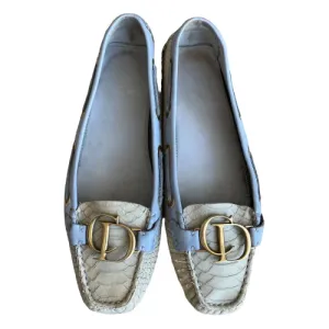 CHRISTIAN DIOR Cream & Purple Python Leather CD Logo Loafers, Size 40