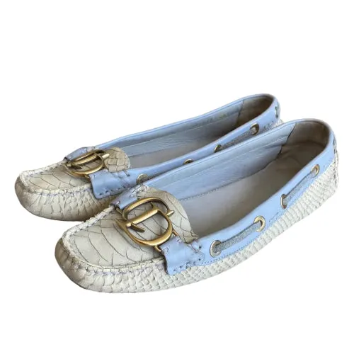 CHRISTIAN DIOR Cream & Purple Python Leather CD Logo Loafers, Size 40