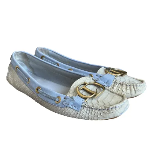 CHRISTIAN DIOR Cream & Purple Python Leather CD Logo Loafers, Size 40