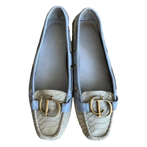CHRISTIAN DIOR Cream & Purple Python Leather CD Logo Loafers, Size 40