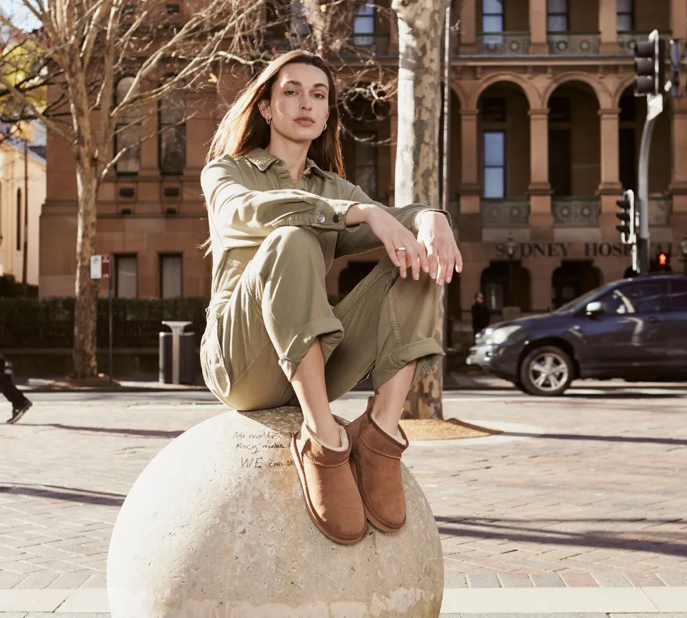 Double Faced Sheepskin Wool Ankle Mini Boots Jade