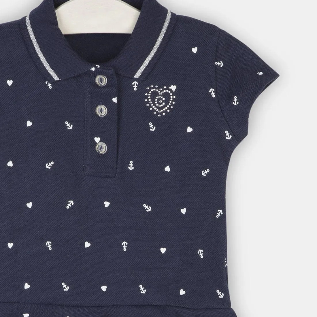 Girls Navy Printed Polo Dress