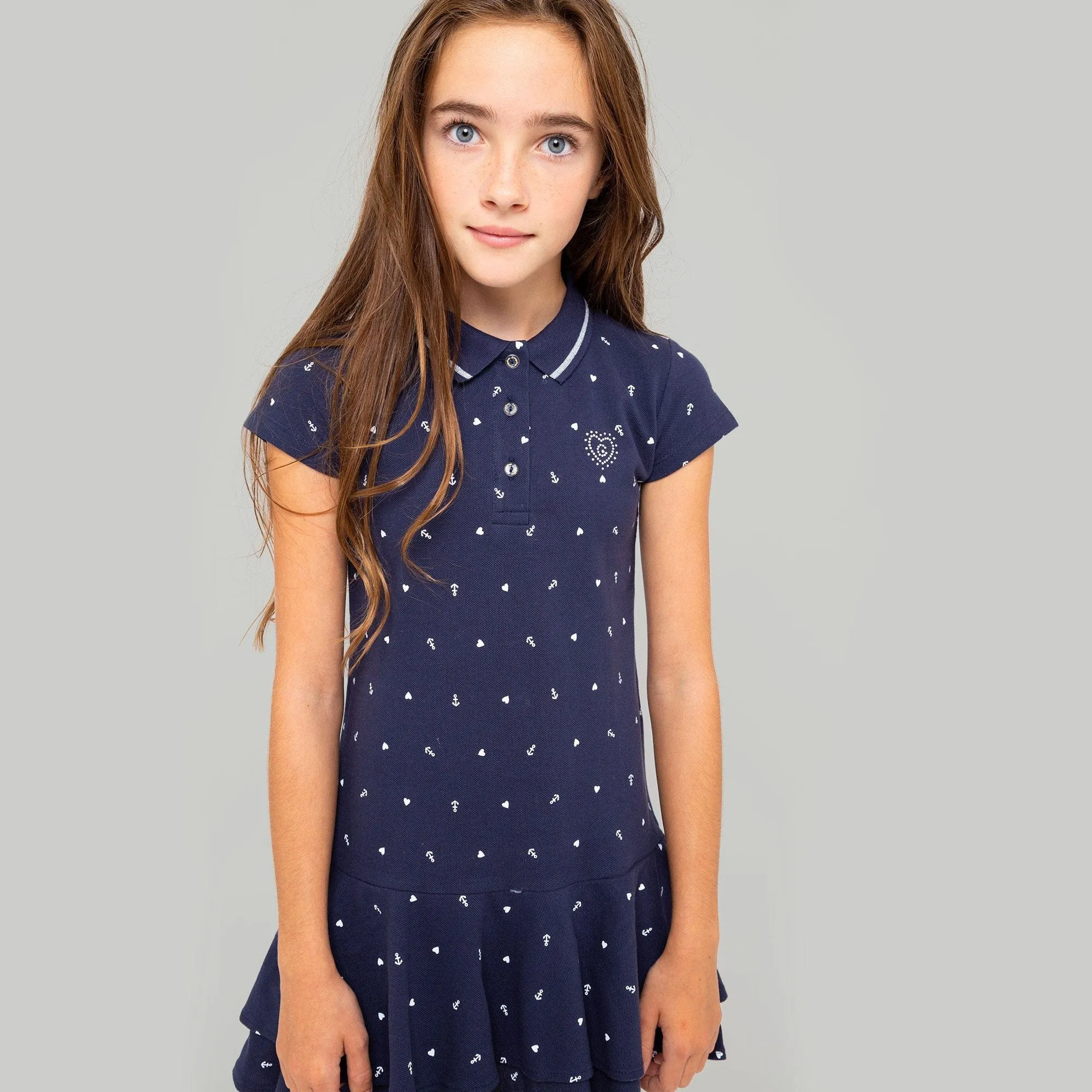 Girls Navy Printed Polo Dress