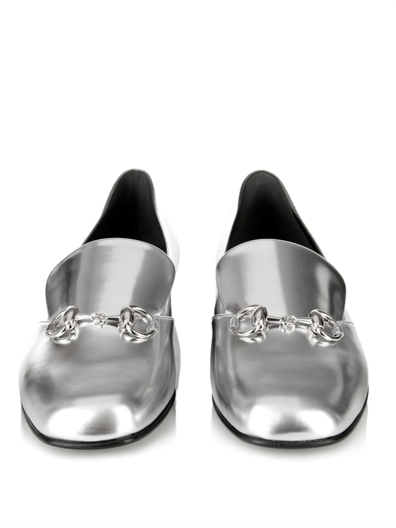 GUCCI METALLIC SILVER HORSEBIT LOAFERS
