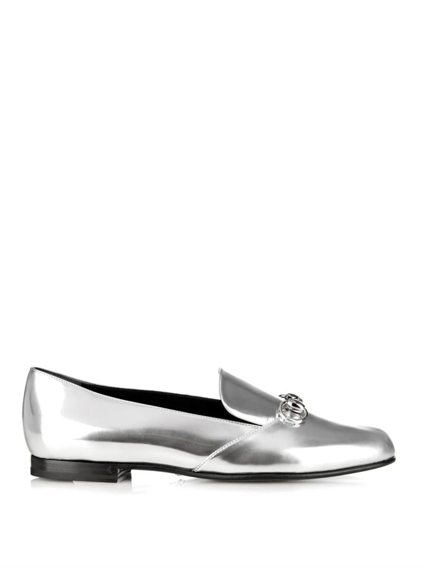GUCCI METALLIC SILVER HORSEBIT LOAFERS