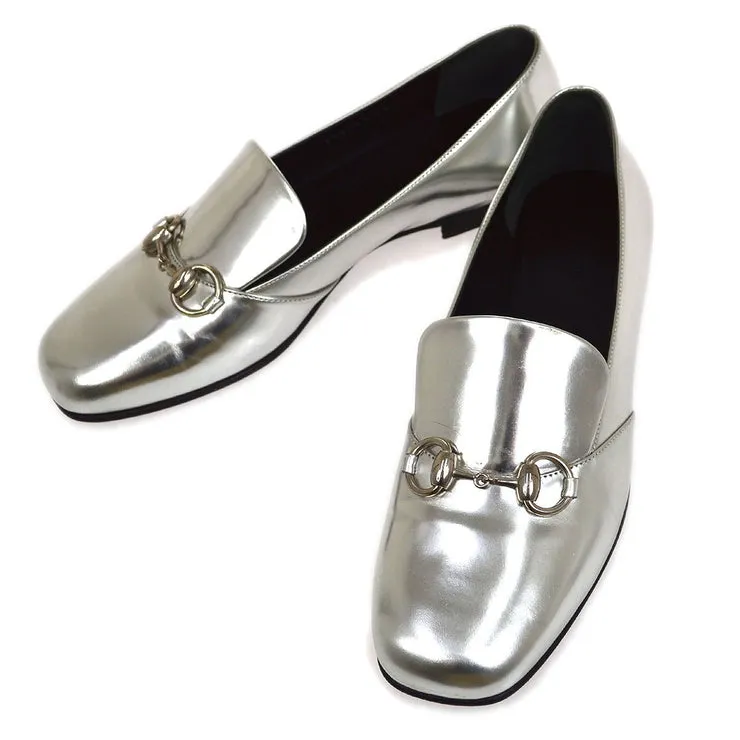 GUCCI METALLIC SILVER HORSEBIT LOAFERS