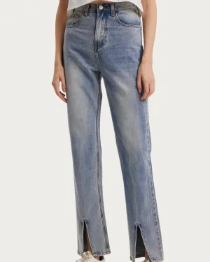 High-Rise Split Hem Jeans in Blue | Blue