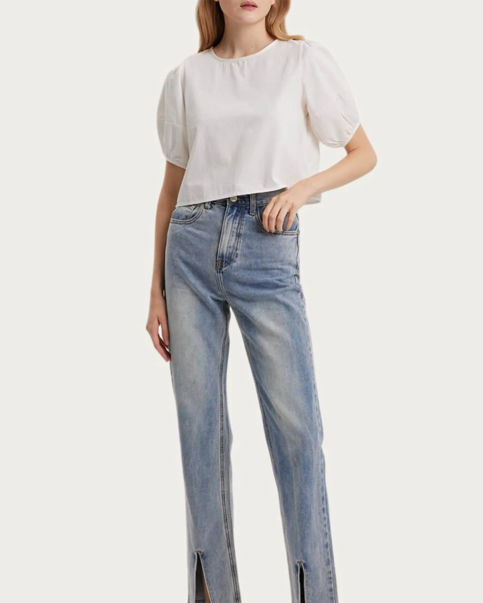 High-Rise Split Hem Jeans in Blue | Blue
