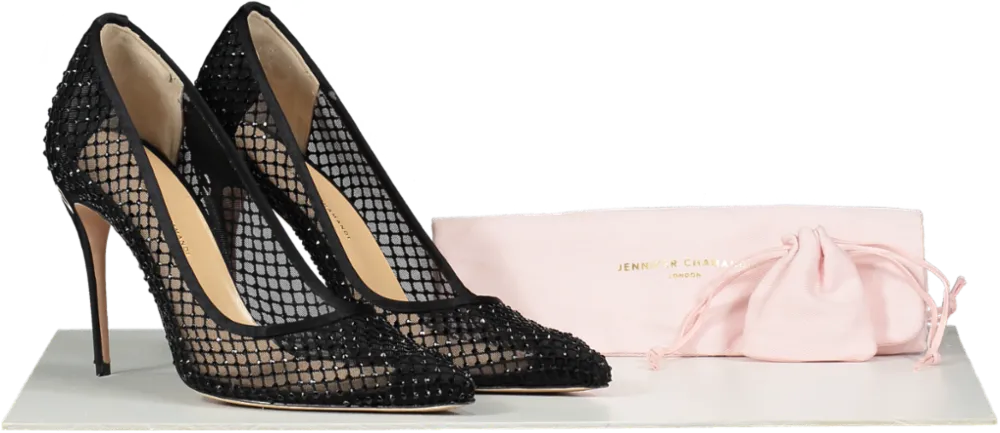 Jennifer Chamandi Black Crystal-embellished Lorenzo Pumps 105 UK 7 EU 40 