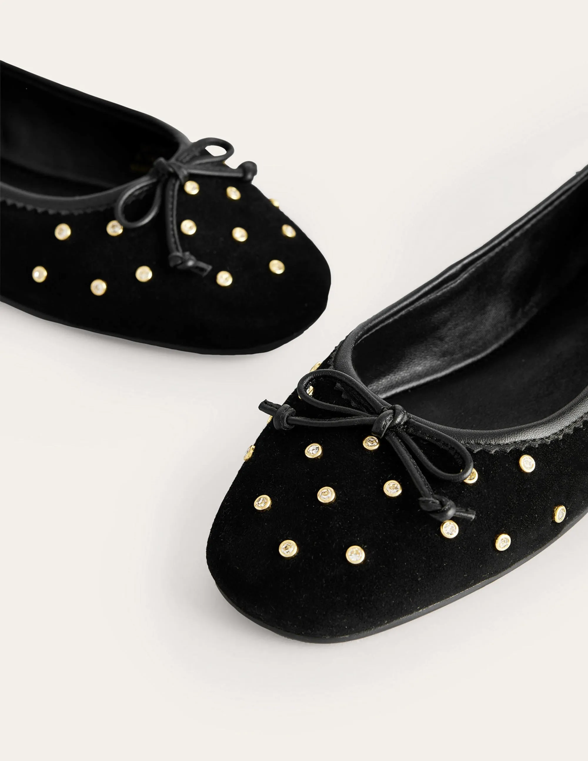 Kitty Flexi Sole Ballet Pumps-Crystal Black Suede