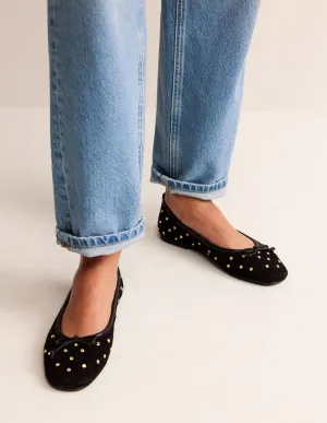 Kitty Flexi Sole Ballet Pumps-Crystal Black Suede