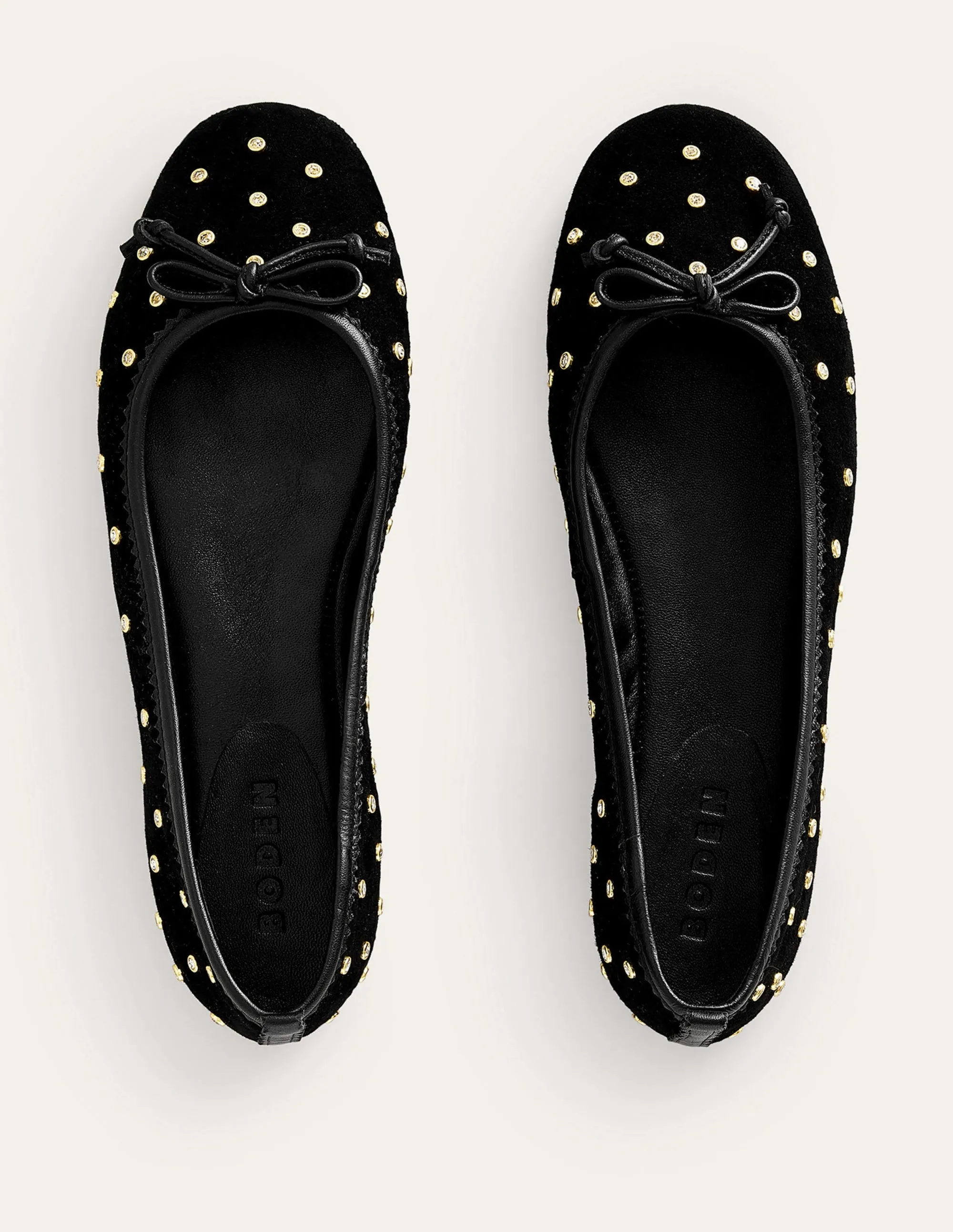Kitty Flexi Sole Ballet Pumps-Crystal Black Suede