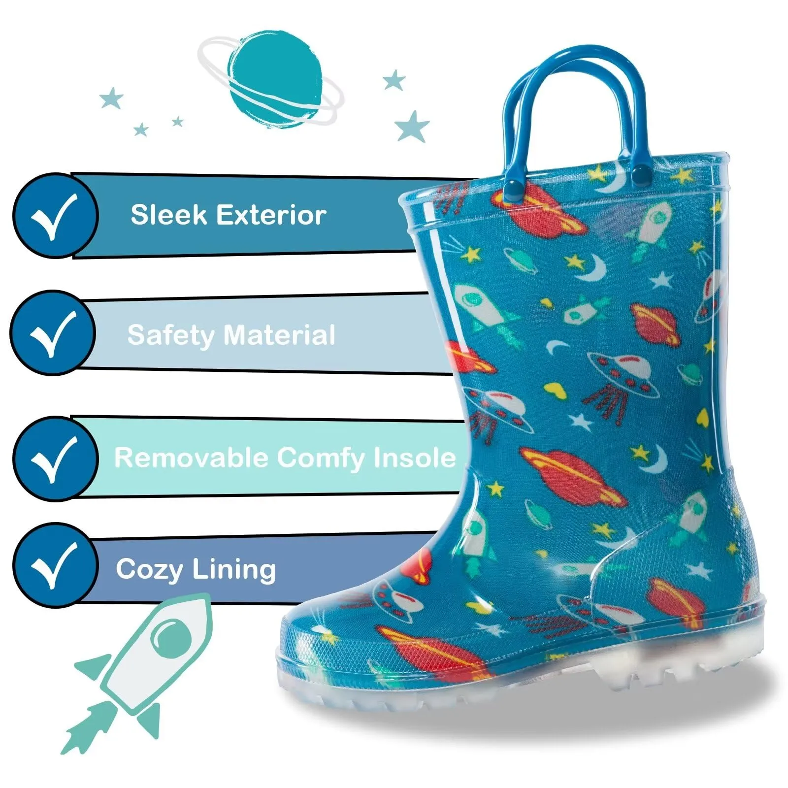 Light Up Kids Rain Boots, Waterproof, Size 5