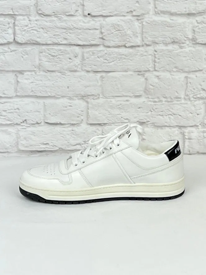 Prada Downtown Perforated Leather Sneakers, Size 37, White