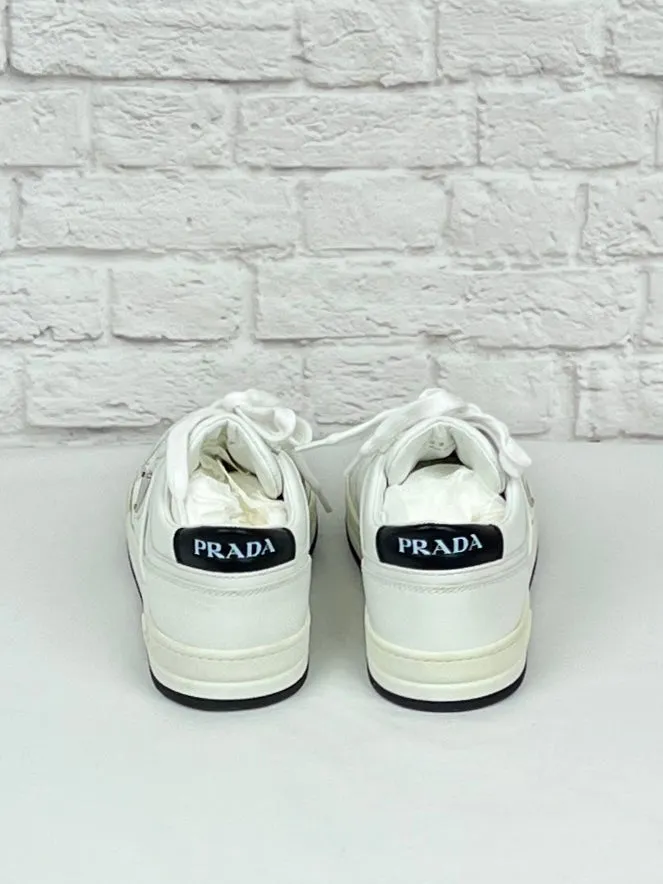 Prada Downtown Perforated Leather Sneakers, Size 37, White