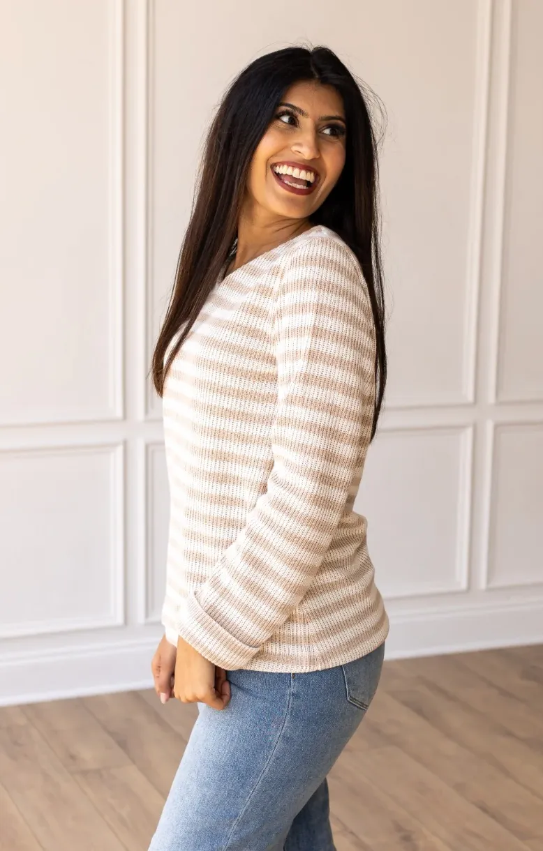 Pretty Idea Tan Stripe Sweater
