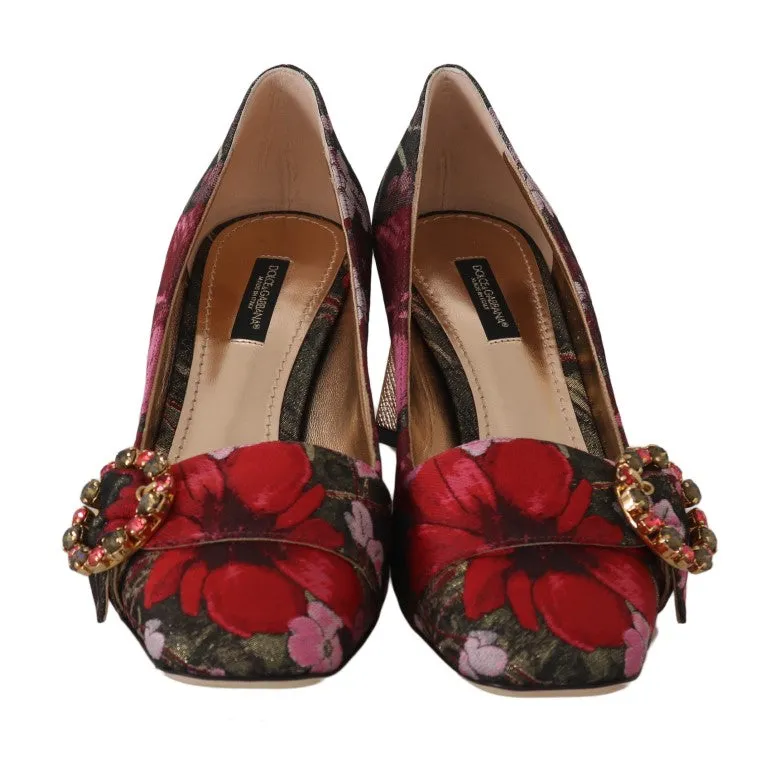 Red Jacquard Floral Crystal Pumps