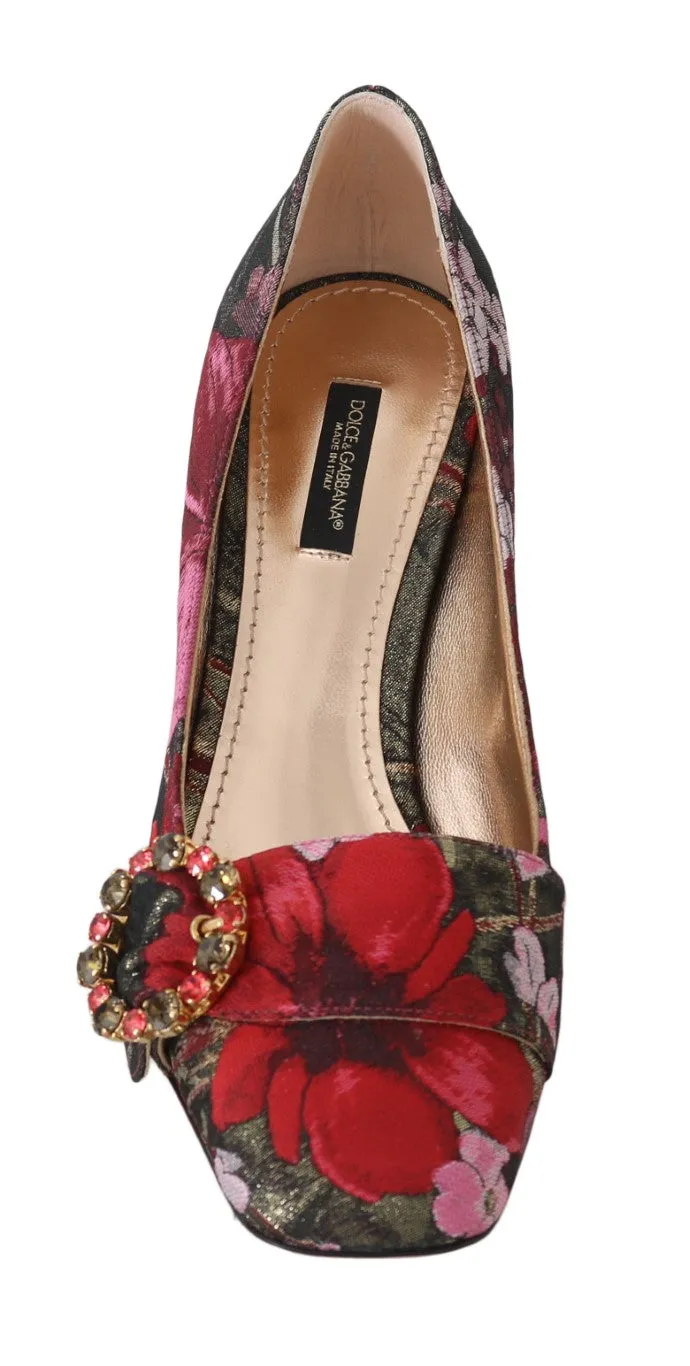 Red Jacquard Floral Crystal Pumps
