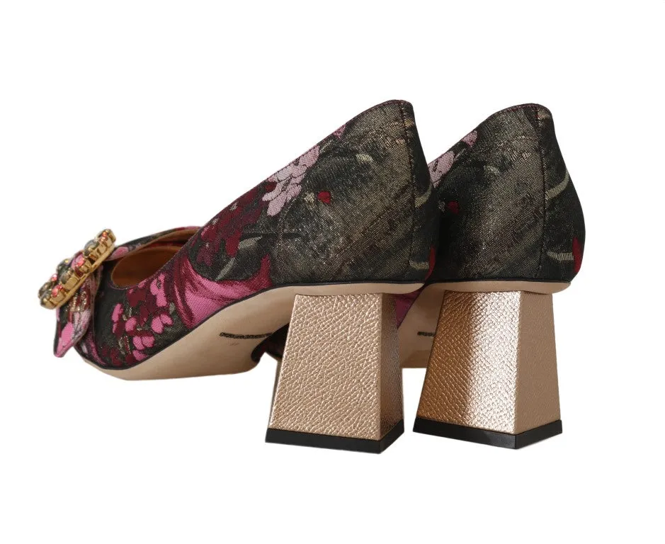 Red Jacquard Floral Crystal Pumps