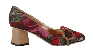 Red Jacquard Floral Crystal Pumps
