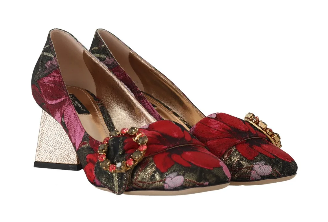 Red Jacquard Floral Crystal Pumps