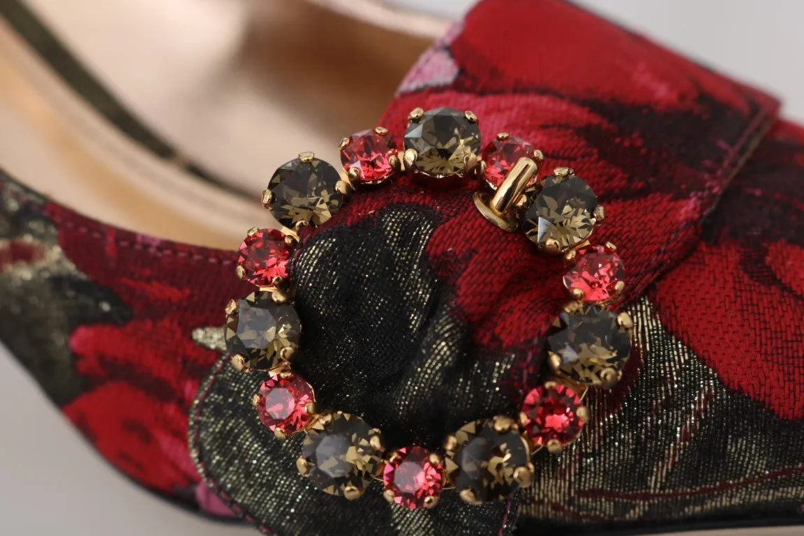 Red Jacquard Floral Crystal Pumps