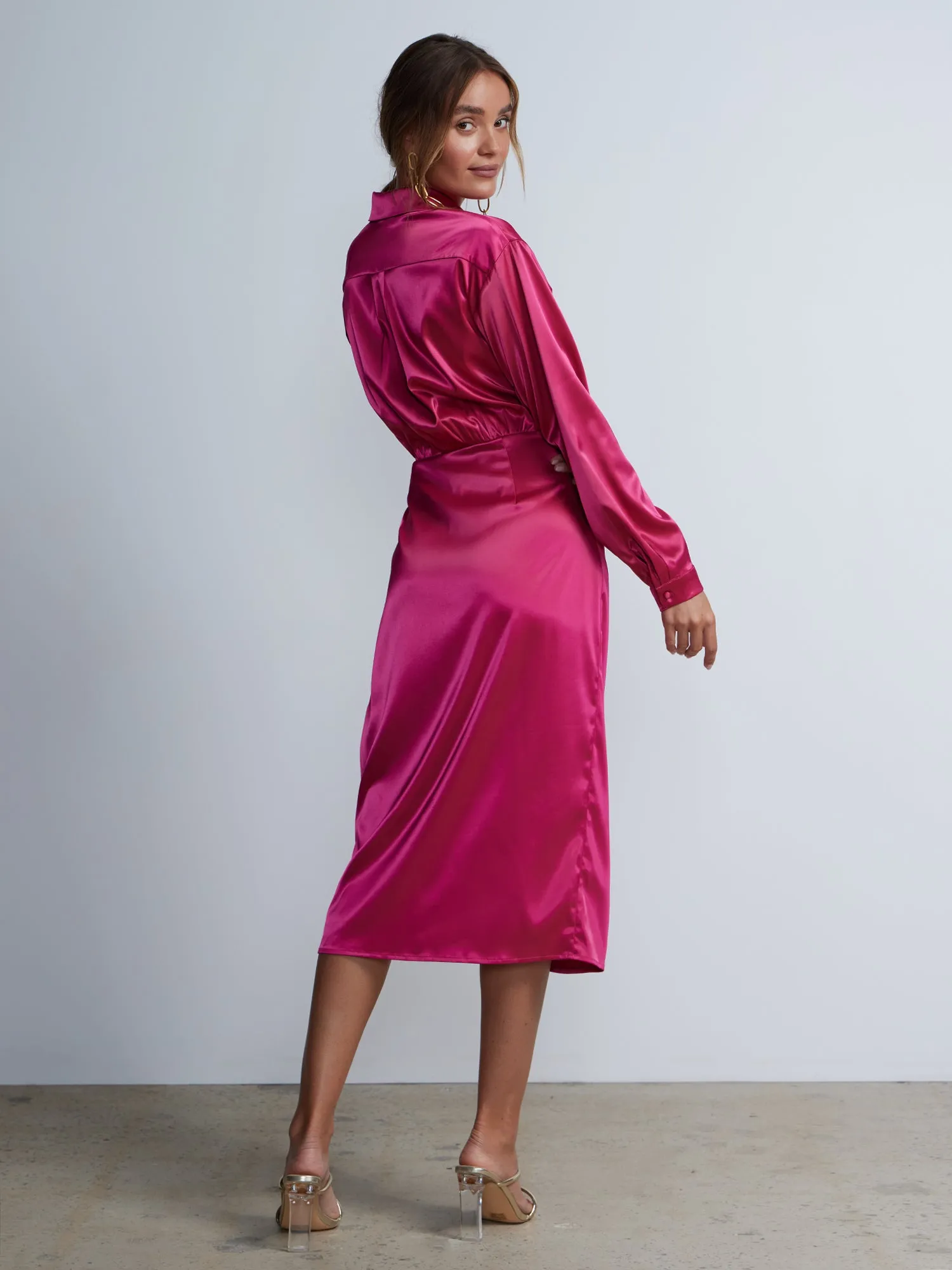 Satin Wrap Midi Dress