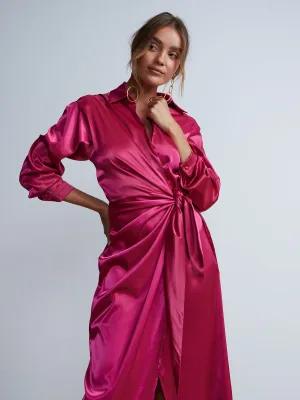 Satin Wrap Midi Dress