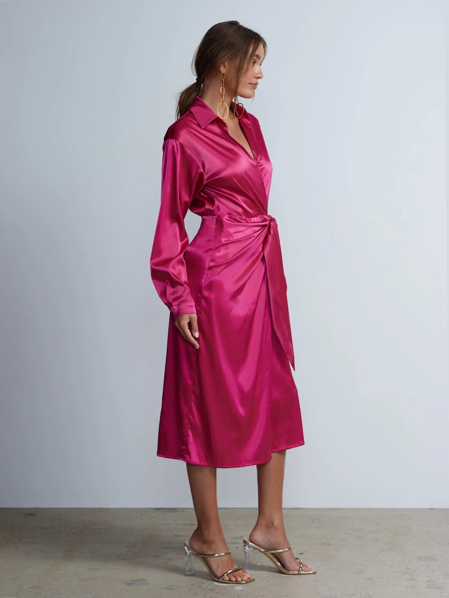 Satin Wrap Midi Dress