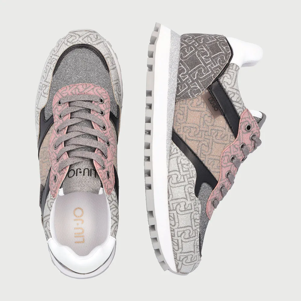 Scarpe Donna LIU JO Sneakers in Tessuto Glitter con Logo colore Nero e Oro