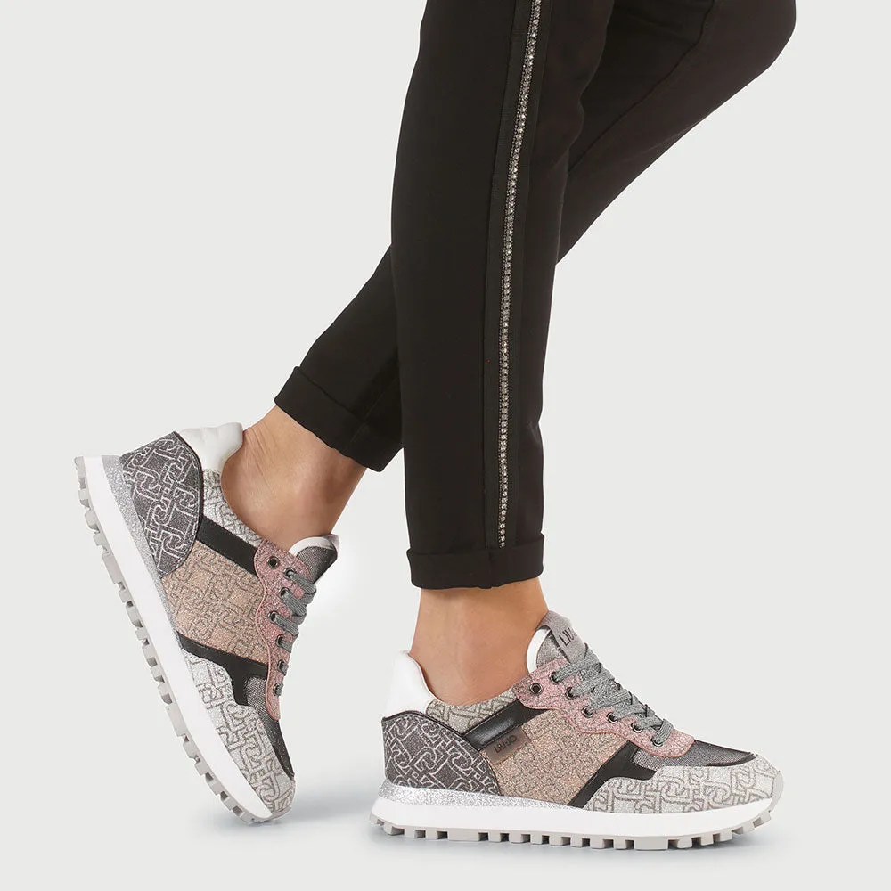 Scarpe Donna LIU JO Sneakers in Tessuto Glitter con Logo colore Nero e Oro