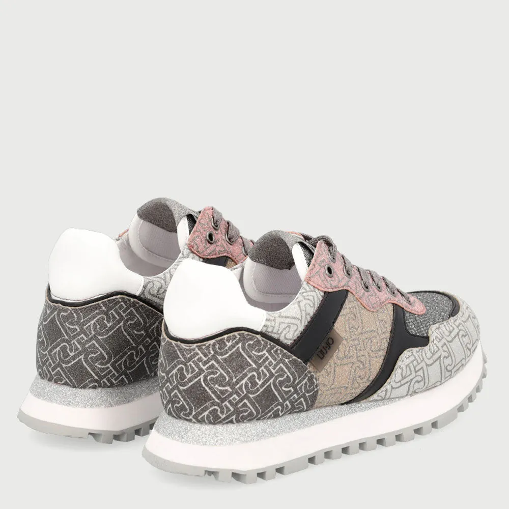 Scarpe Donna LIU JO Sneakers in Tessuto Glitter con Logo colore Nero e Oro