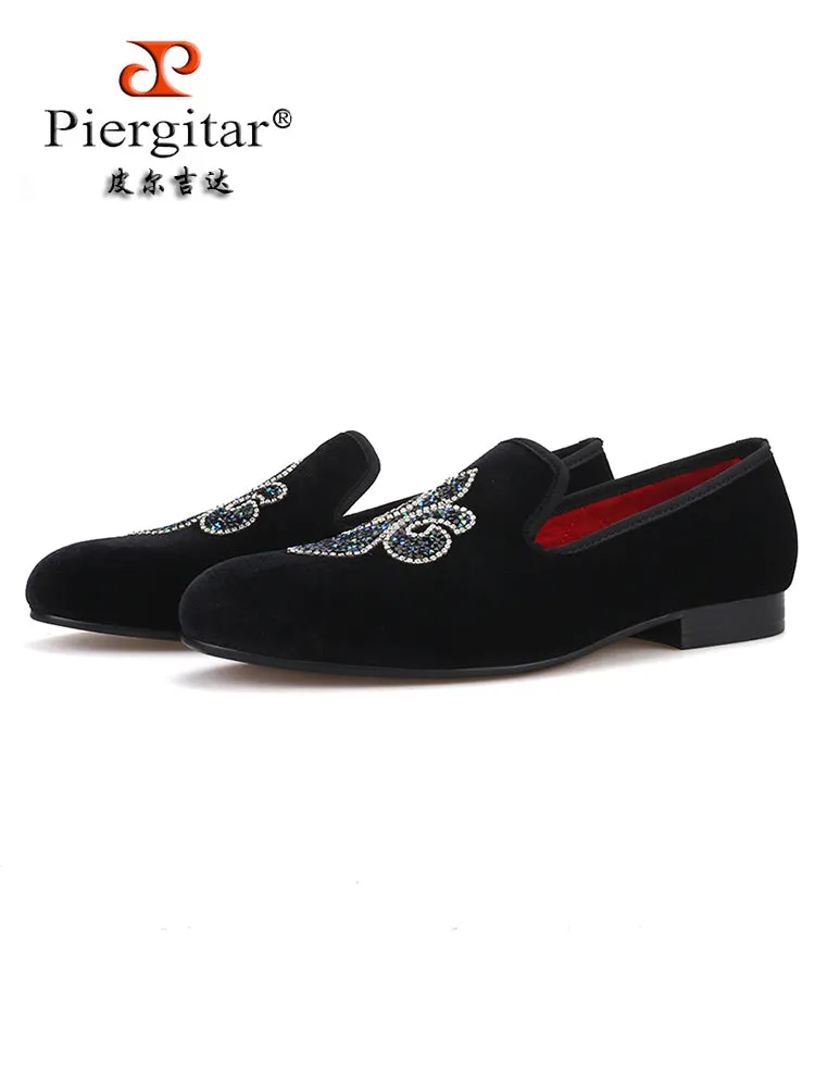 Spring and autumn shiny hot diamond loafers, fashionable and casual velvet men's shoes, European and American formal wedding shoes, smoking shoes